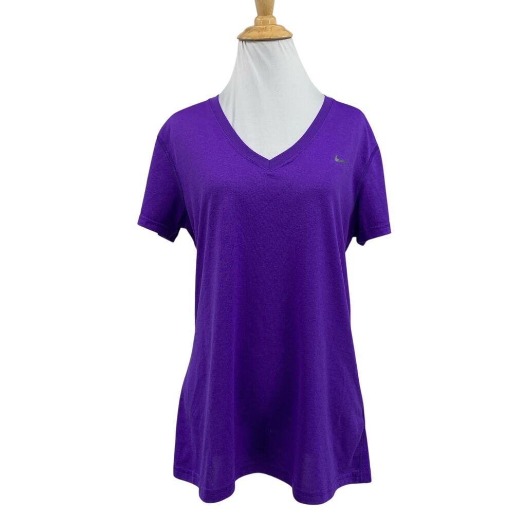 Nike Shirt Womens L Large Crocus Dri Fit V Neck Active Short Sleeve Wicking Tee